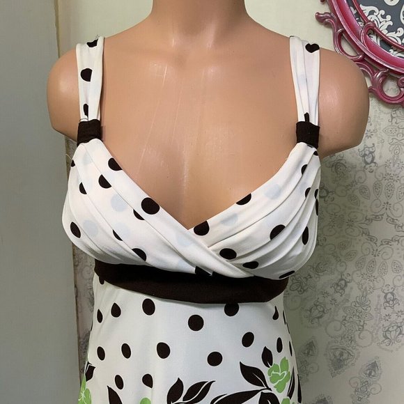 Trixxi Floral Faux Wrap Empire Dress sz S Womens Midi Tulle Underlay Polka Dot - Picture 2 of 5